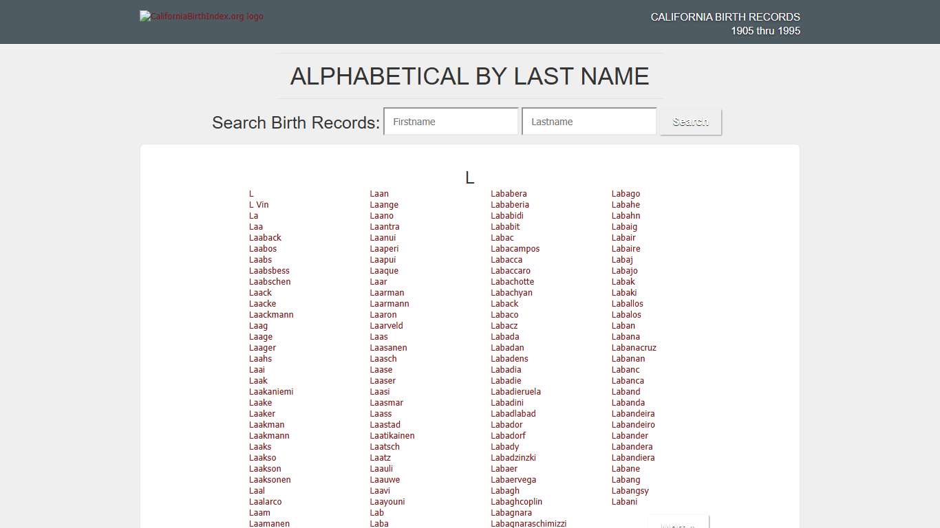 L | CaliforniaBirthIndex.org