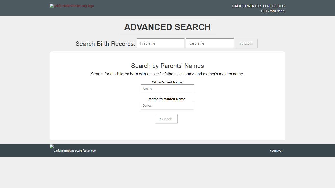 Advanced Search | CaliforniaBirthIndex.org
